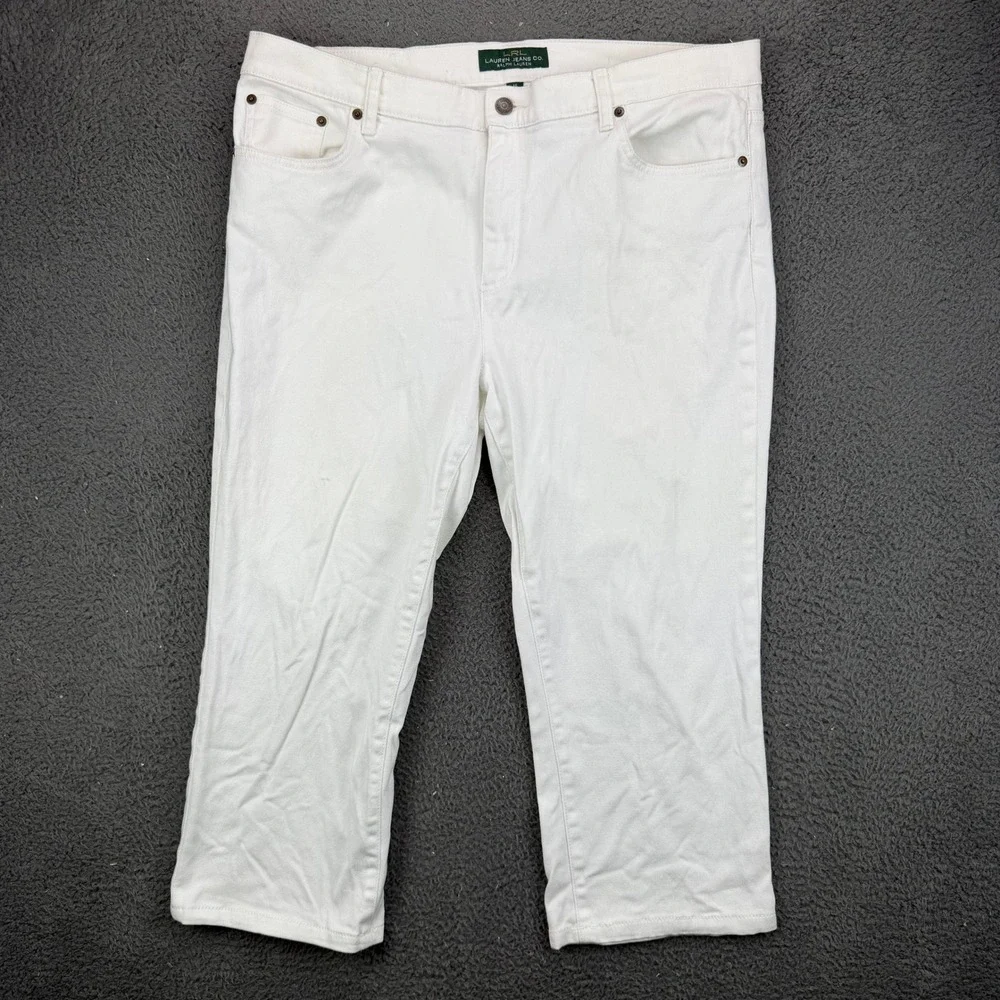 Lauren‎ Ralph Lauren White Crop Jeans Womens 16 Straight Leg Denim Capris LRL